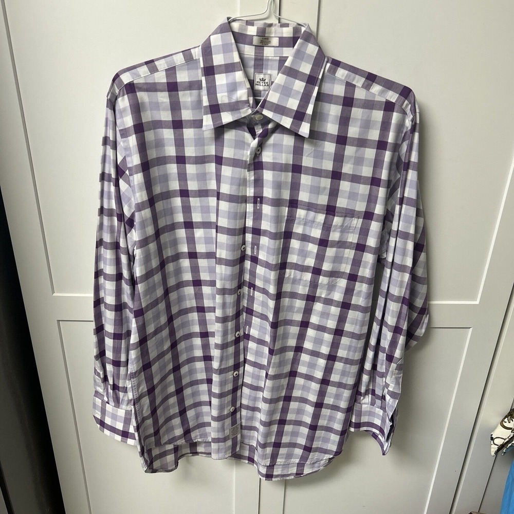 Peter Millar Long Sleeve Purple Plaid Mens Large 100% Cotton